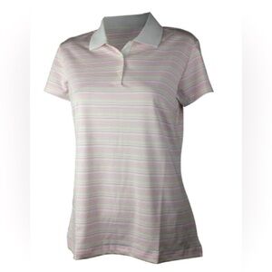 Adidas Women's ClimaCool Pink & Green Stripe Polo Golf Shirt - NWT Size Medium